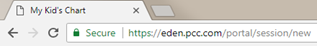 A computer screen shows a secure link to edenpcc.com