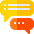 A yellow and orange speech bubble on a white background.