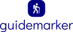 a blue logo for a company called guidemarker