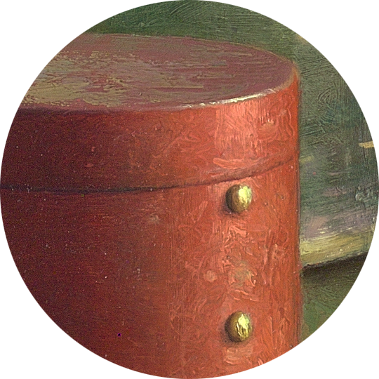 Detail Butte met twee flessen en rood doosje