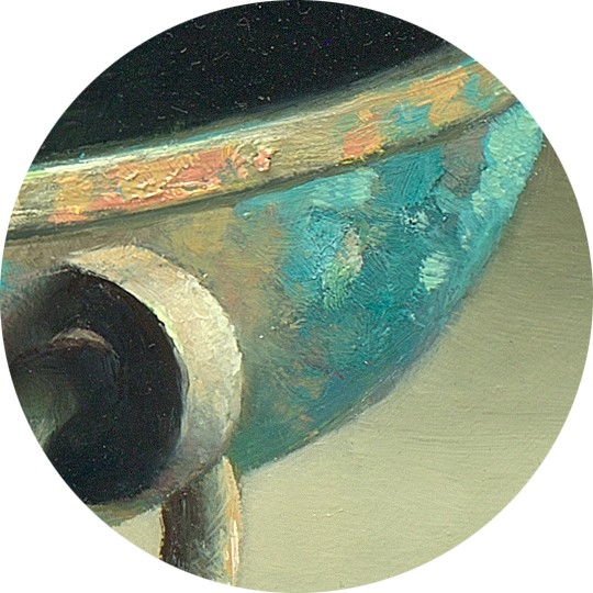 Detail Stilleven met perziken en glas