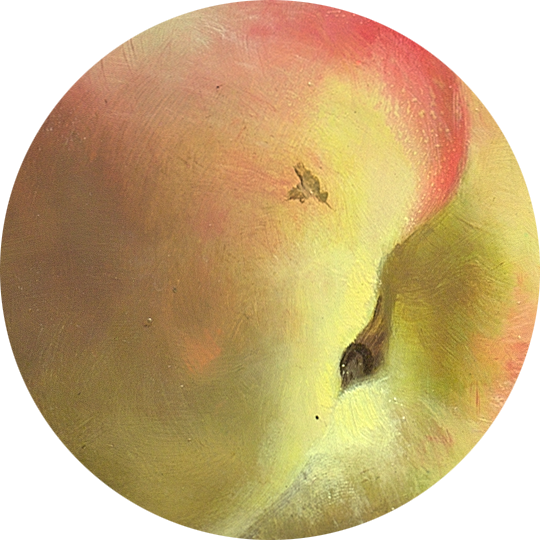 Detail Stilleven met perziken en glas