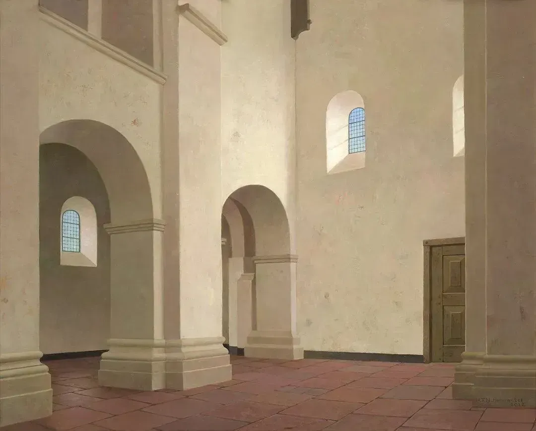 Helmantel Schilderij uit 2022 De Romaanse kerk in Rolduc