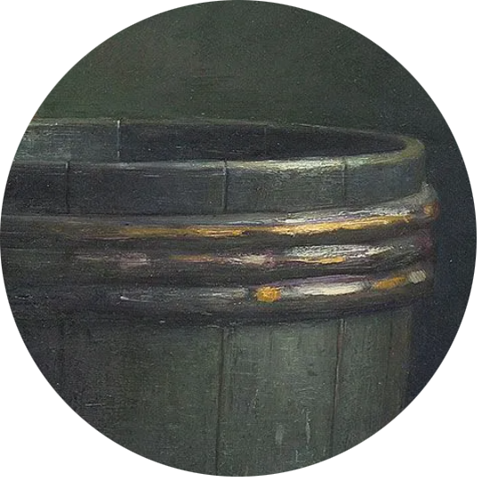 Detail stilleven met rode ton