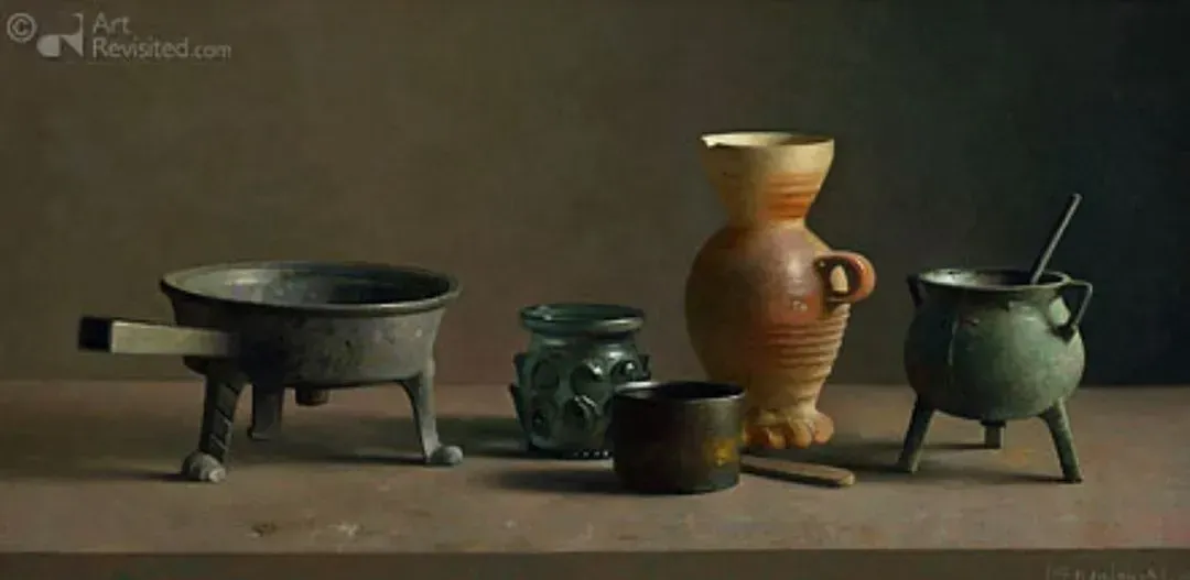 Helmantel Schilderij uit 2014 Middeleeuwse voorwerpen