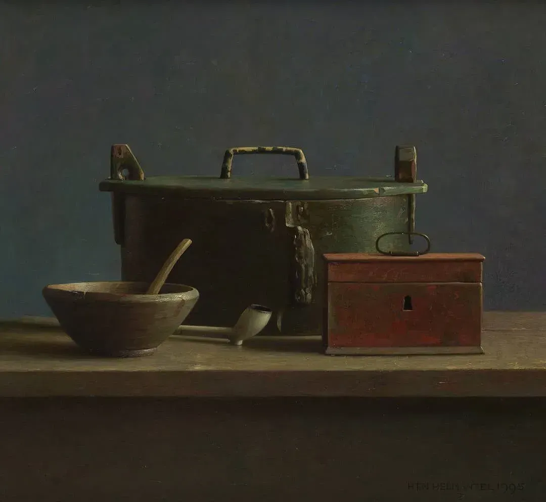 Helmantel Schilderij uit 1995 Stilleven met butte