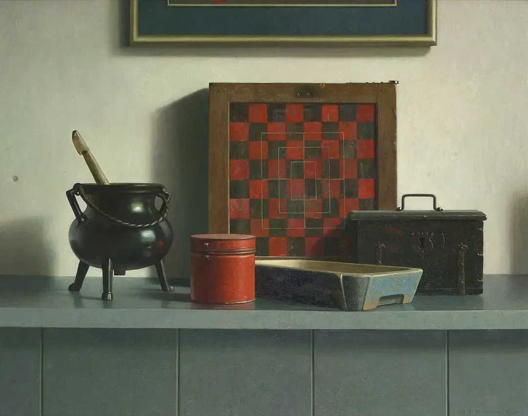 Helmantel Schilderij uit 2011 Stilleven met Schaakbord