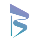 Logotipo abstracto estilizado en azul y morado con forma de letra B minúscula sobre fondo blanco.