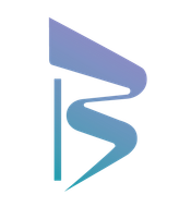Logotipo abstracto estilizado en azul y morado con forma de letra B minúscula sobre fondo blanco.