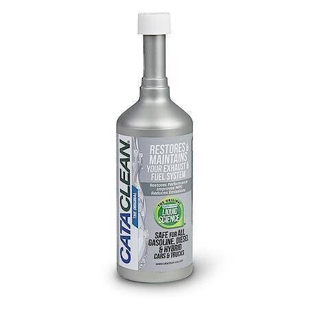 a bottle of catalytic converter cleaner on a white background .