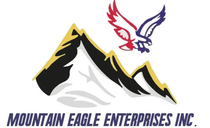 a logo for mountain eagle enterprises inc. with a mountain and an eagle