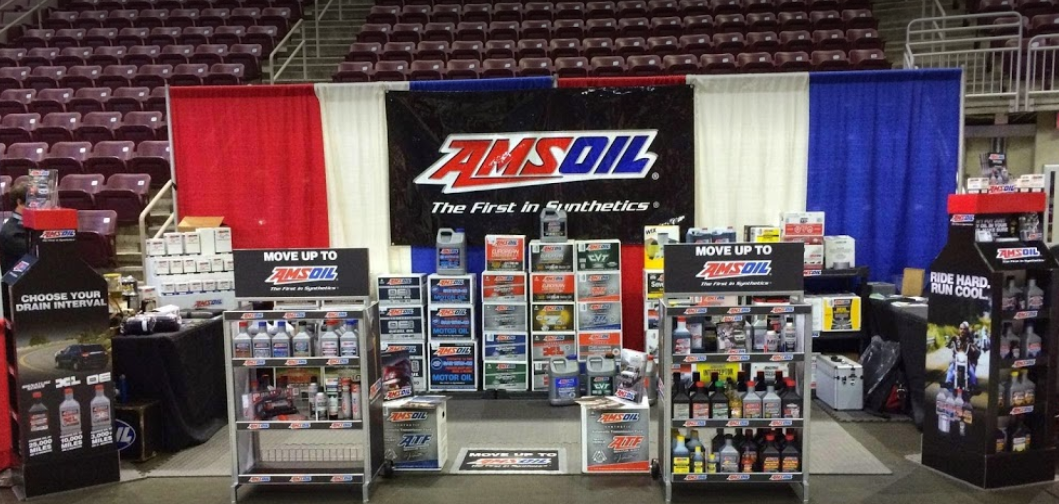 a display of amsoil products in a stadium