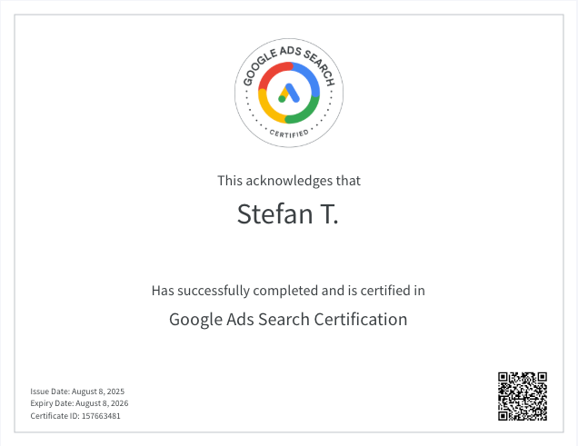 Google Ads Search Zertifikat