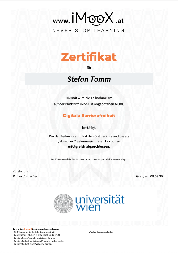 iMoox Zertifikat für Barrierefreiheit Onlilne