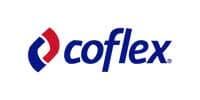 El logo de coflex es azul y rojo sobre un fondo blanco.