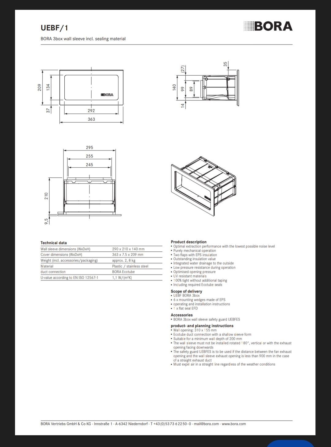 Bora wallbox muurdoorvoer installatie handleiding