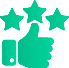 A thumbs up with three stars on it.