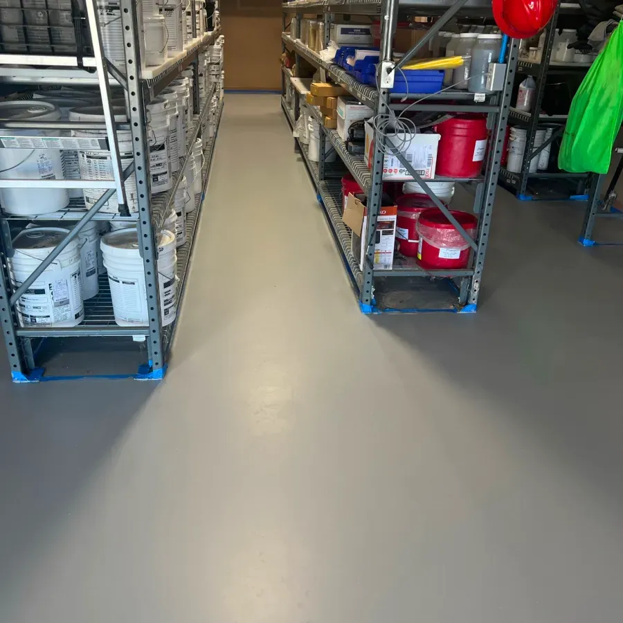 A warehouse filled with lots of buckets and shelves