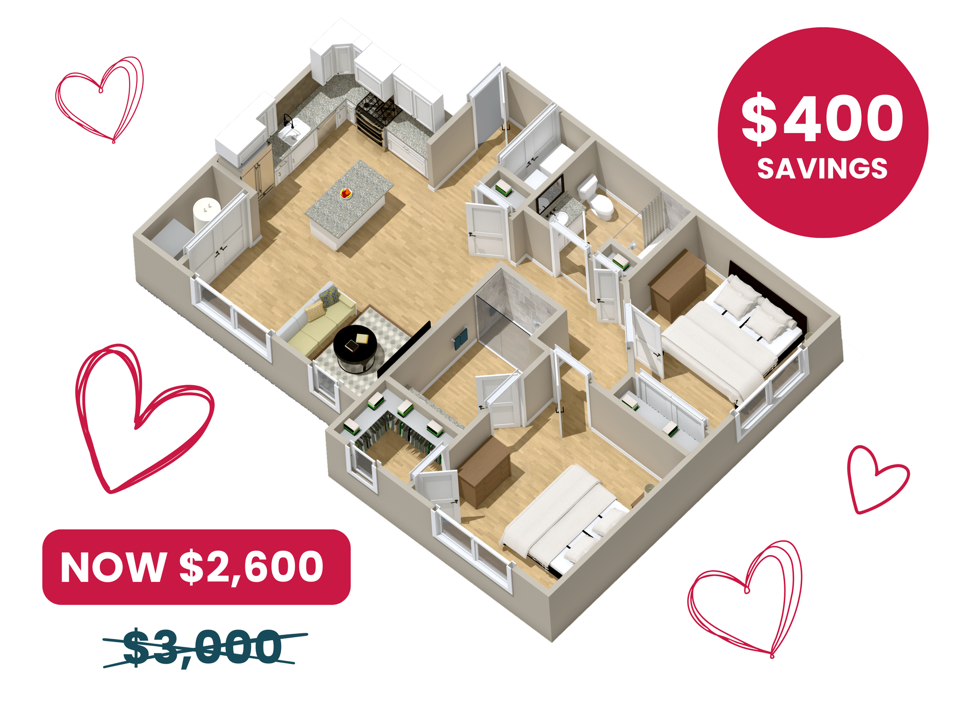 An isometric floor plan of a house in the village