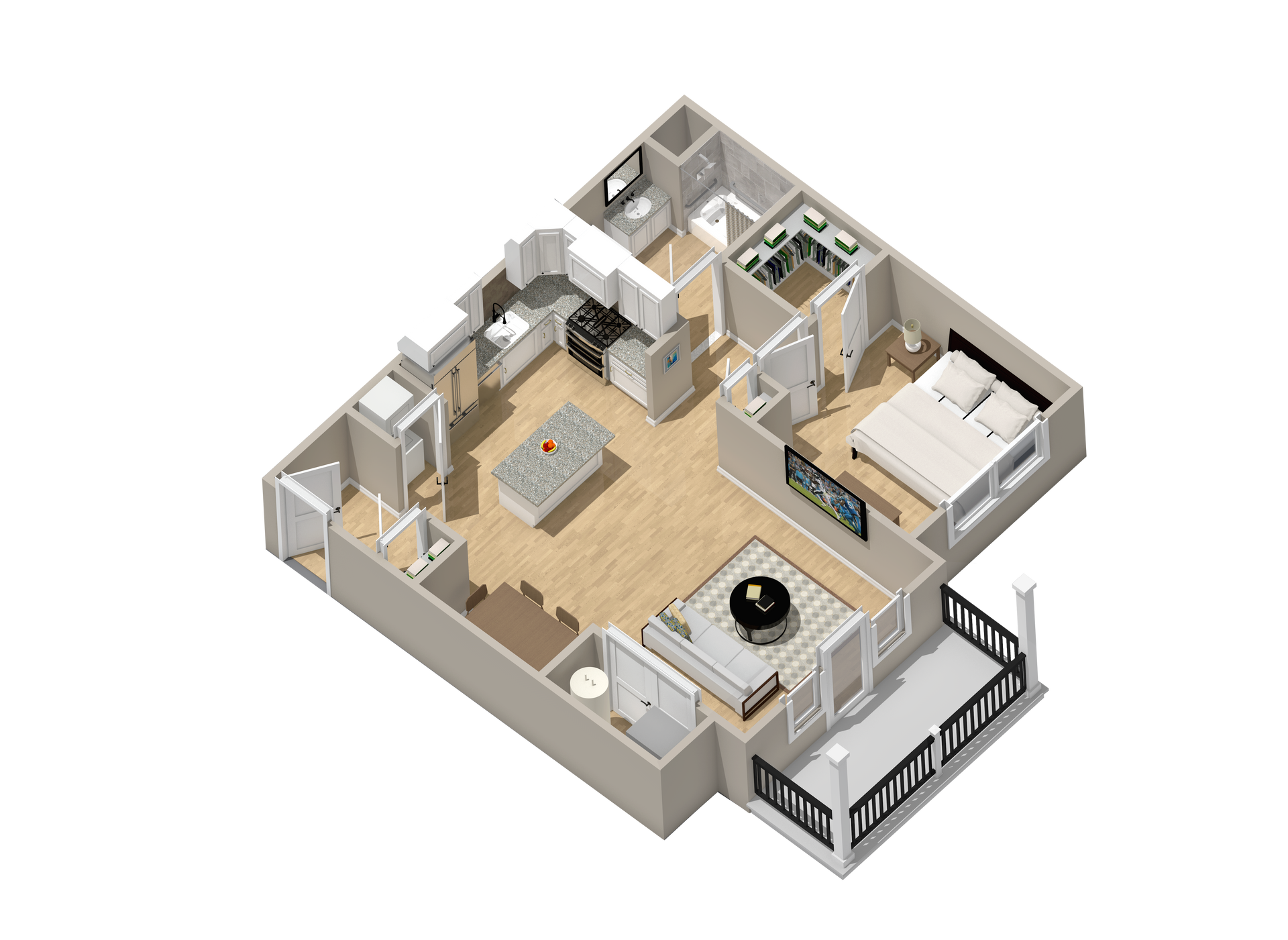 An isometric floor plan of a house in the village