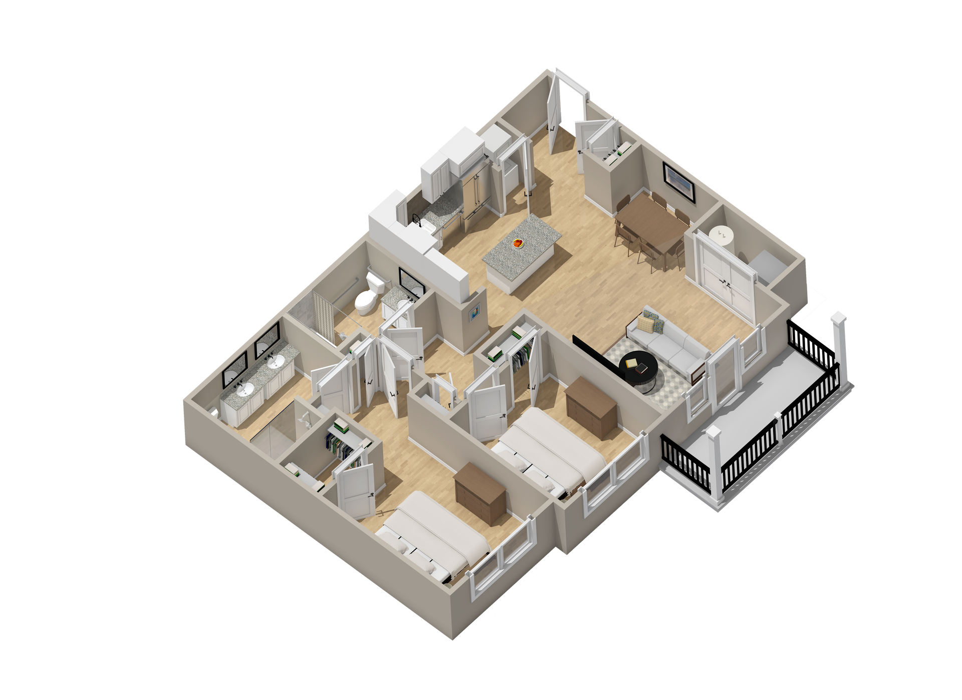 An isometric floor plan of a house in the village