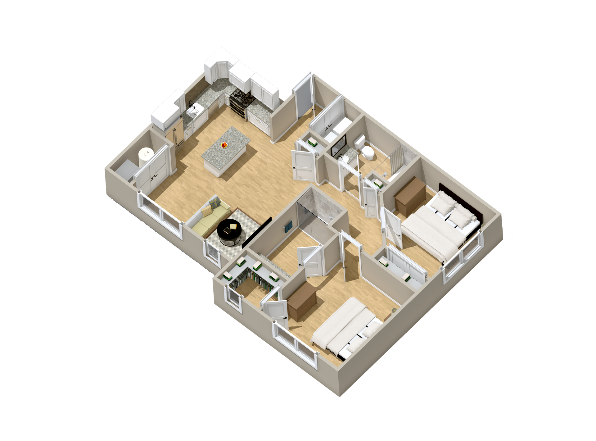 An isometric floor plan of a house in the village