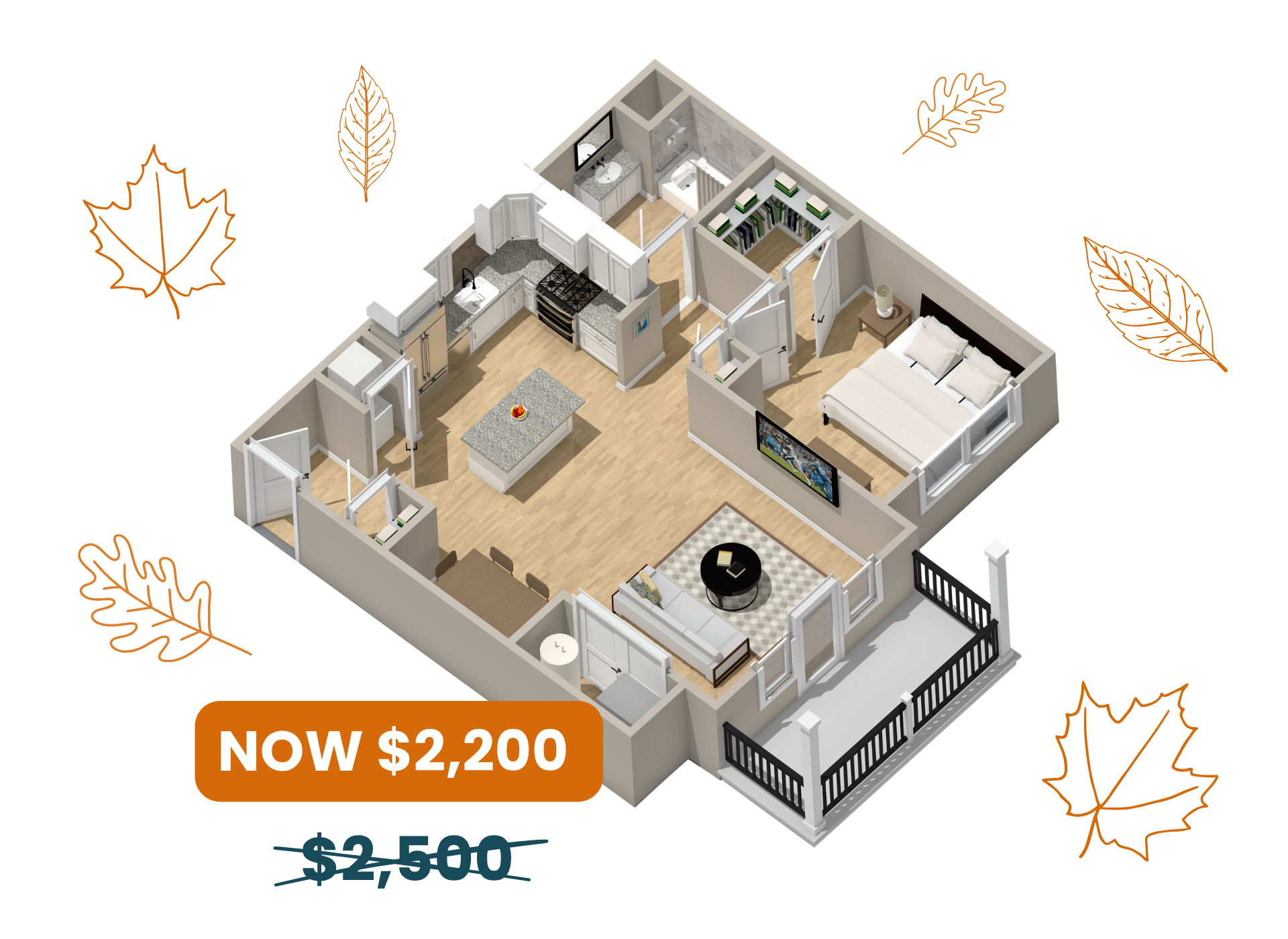 An isometric floor plan of a house in the village