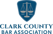 The clark county bar association logo has a scale of justice on it