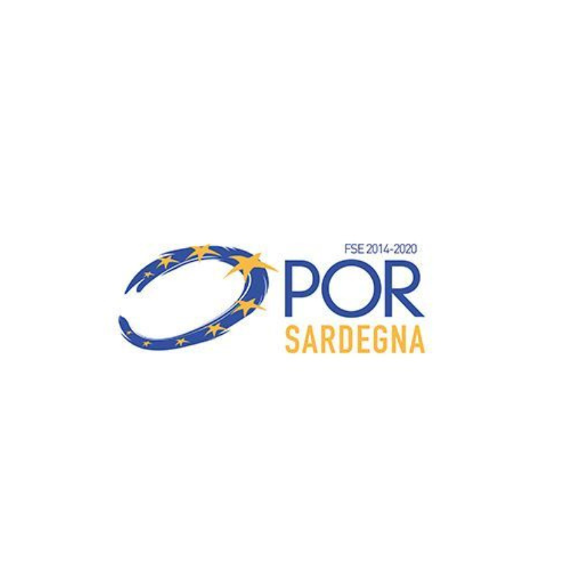 Il logo di por sardegna è un logo blu e giallo con un cerchio e delle stelle.