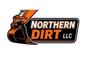Northern Dirt LLC logo with orange excavator bucket and bold black-and-white text