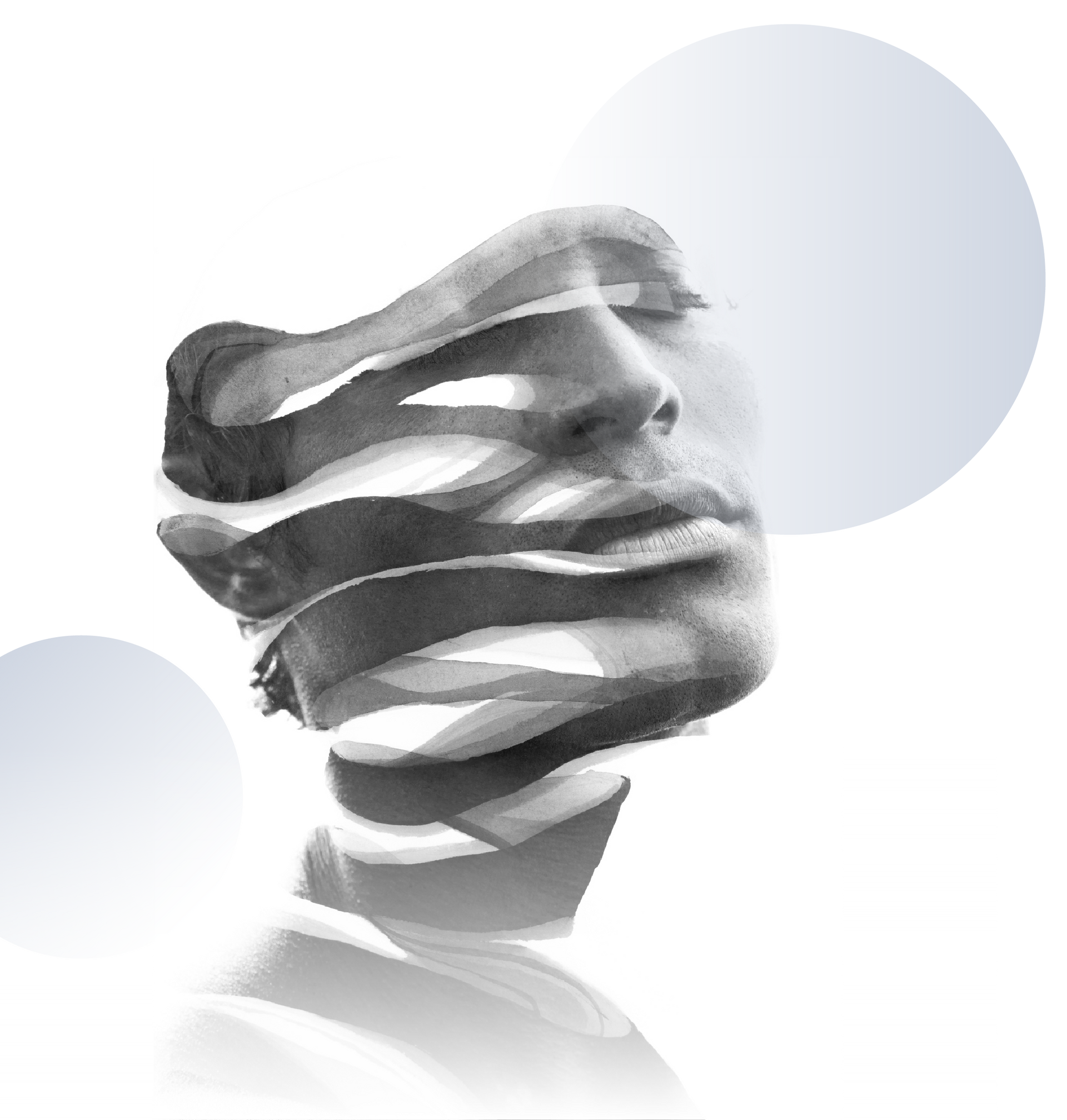 It is a double exposure of a woman 's face.