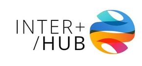 A logo for inter + hub with a colorful globe on a white background.