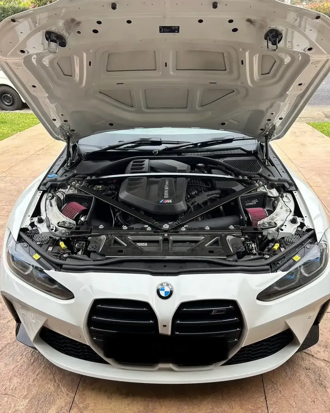 White BMW M4 With Open Hood, Showing Engine Components — All Auto & Mechanical in The Entrance North, NSW
