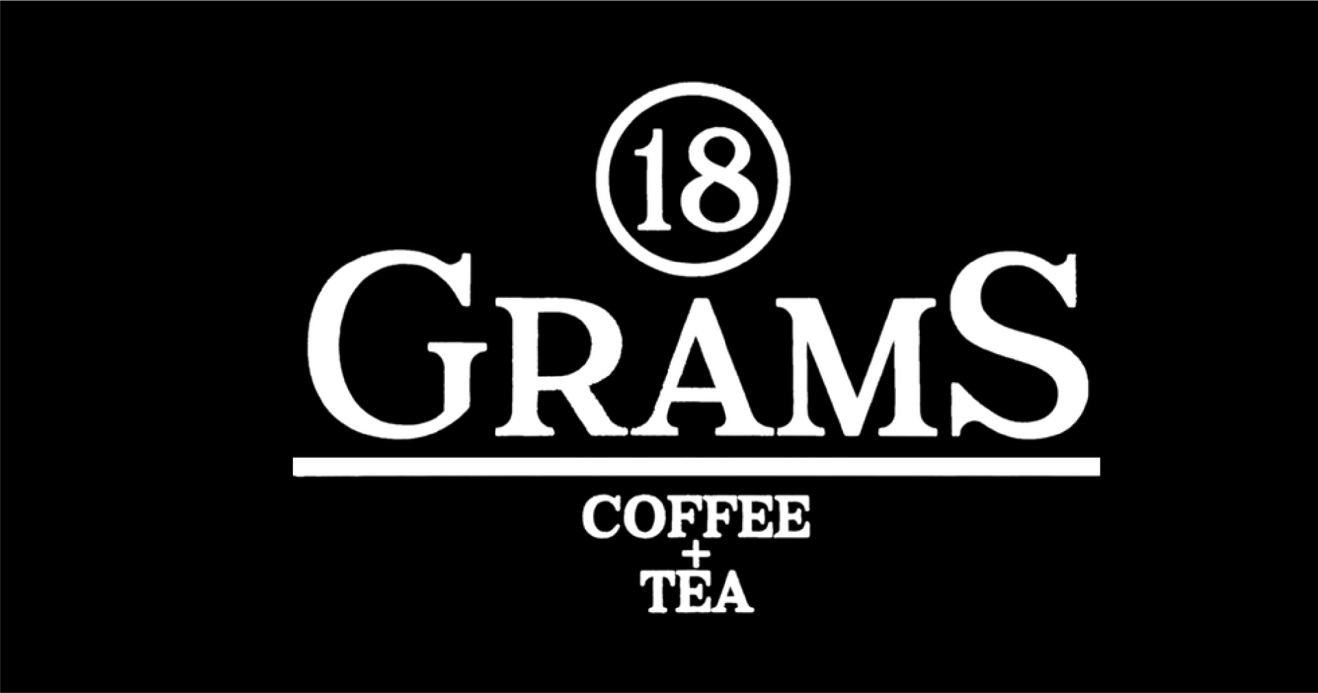 The logo for grams coffee and tea is white on a black background.