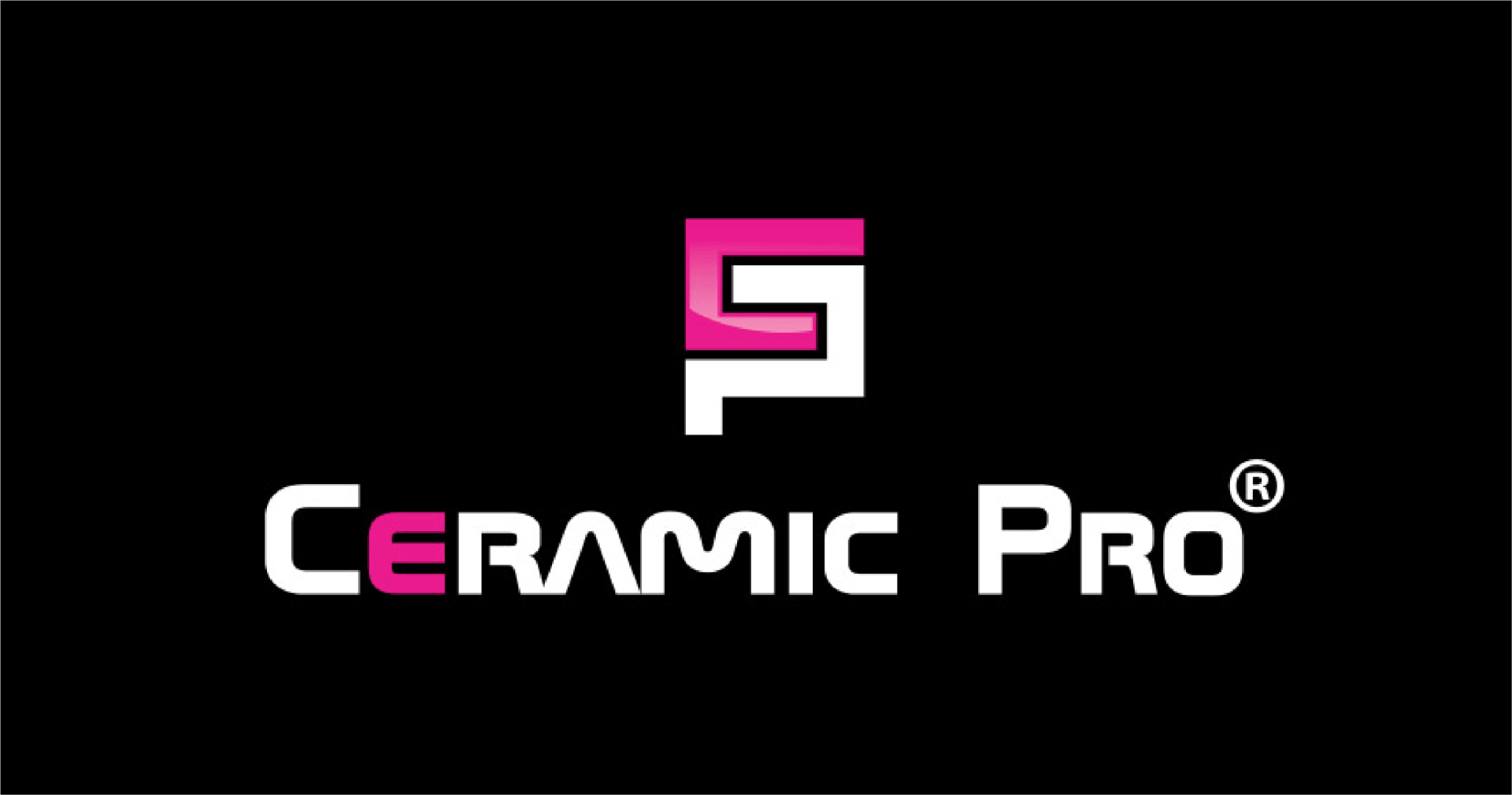 The logo for ceramic pro is pink and white on a black background.