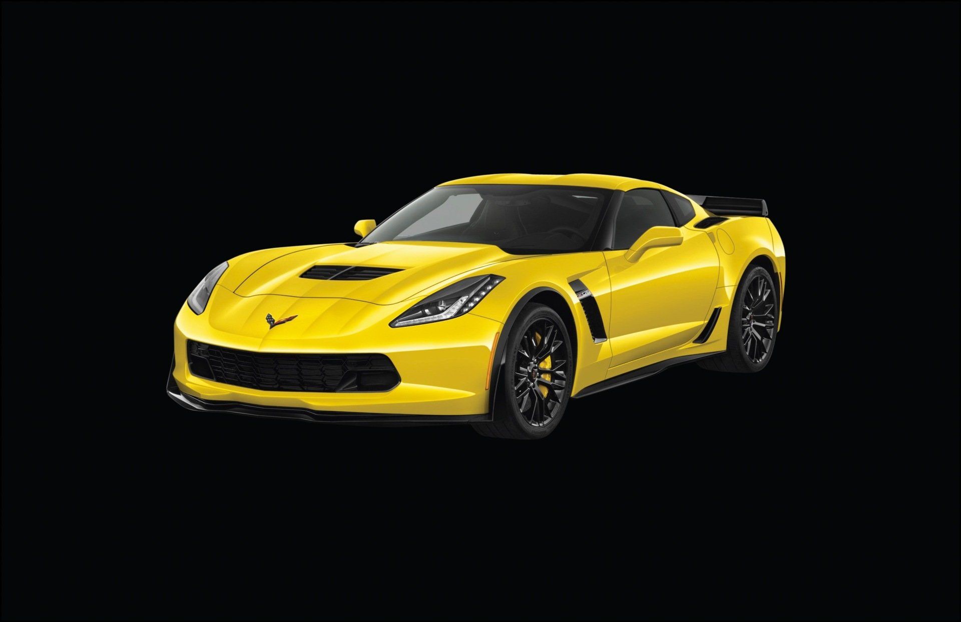 A yellow corvette zr1 is on a black background.