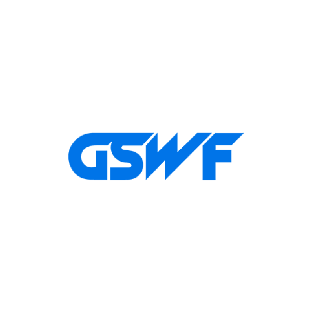 A blue gswf logo on a white background