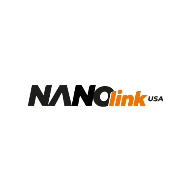 A black and orange logo for nanolink usa