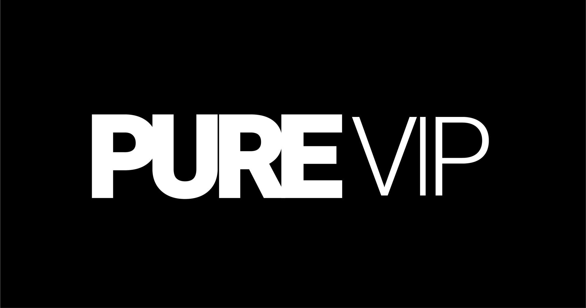 The logo for pure vip is white on a black background.