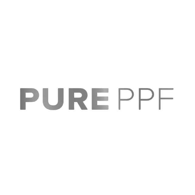 A black and white logo for pure ppf on a white background.