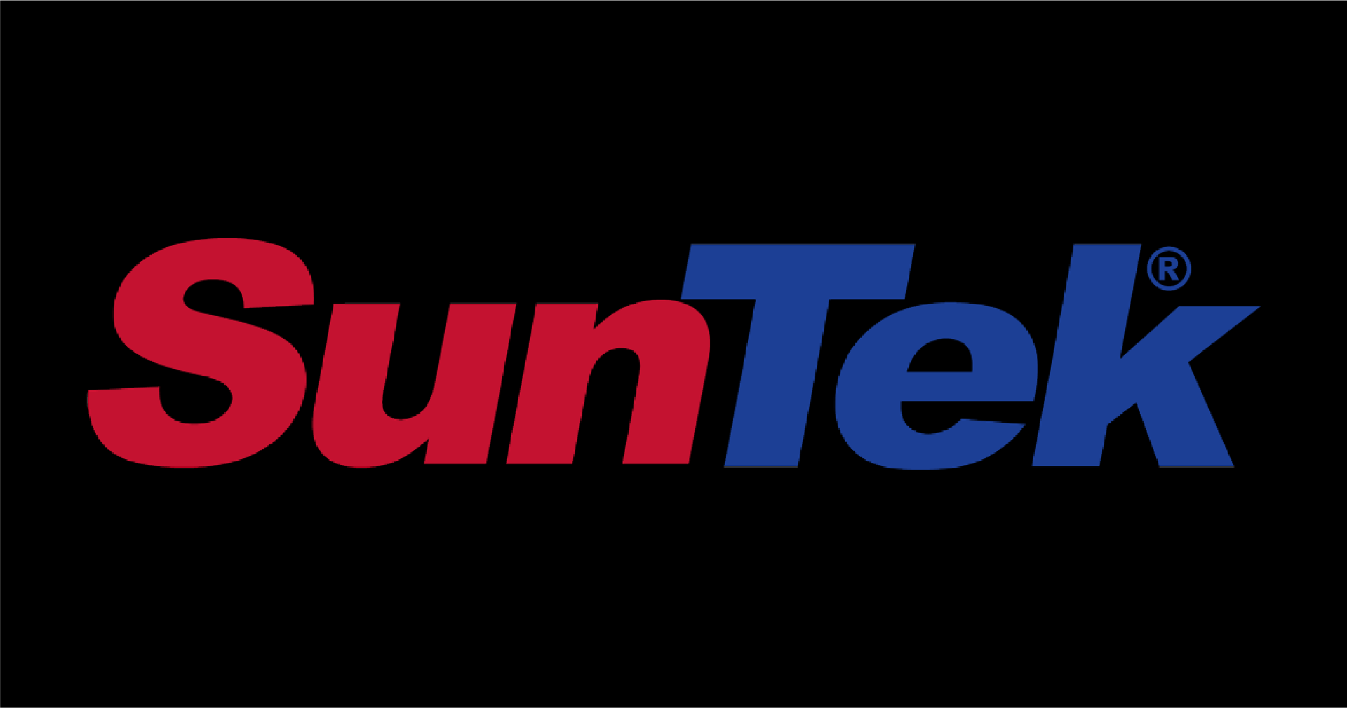 The suntek logo is red and blue on a black background.