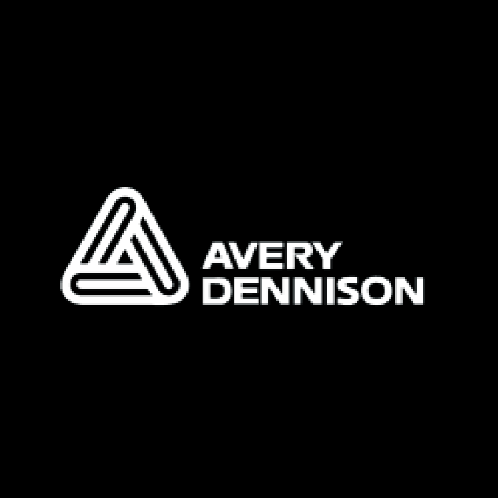 The avery dennison logo is white on a black background.