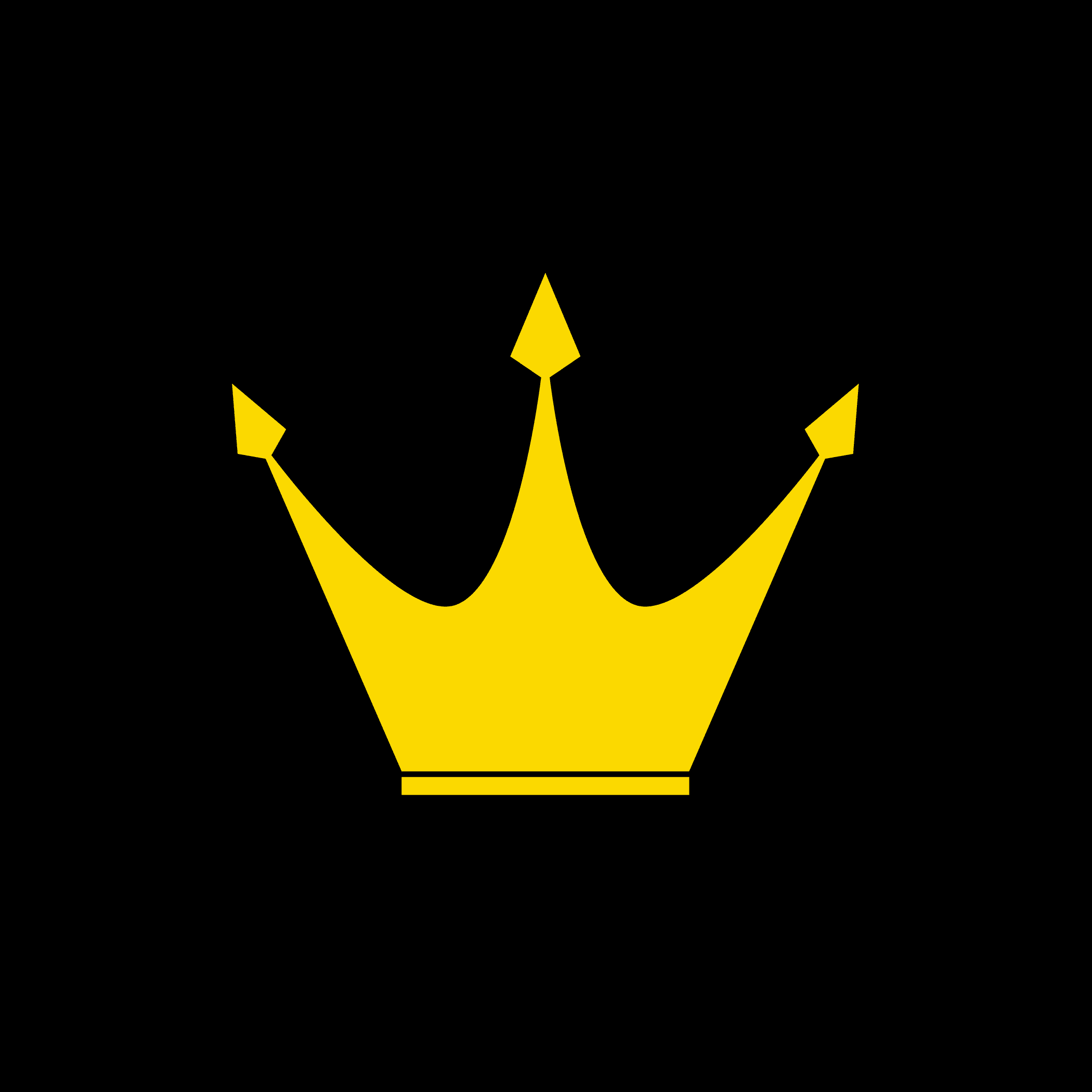 A yellow crown is on a black background.
