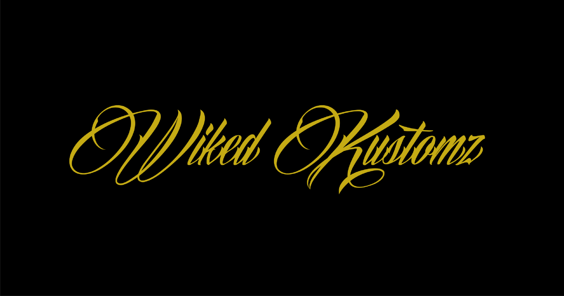 The logo for wicked kustomz is gold on a black background