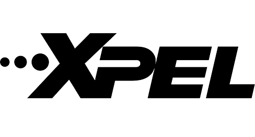 A black and white logo for xpel on a white background.