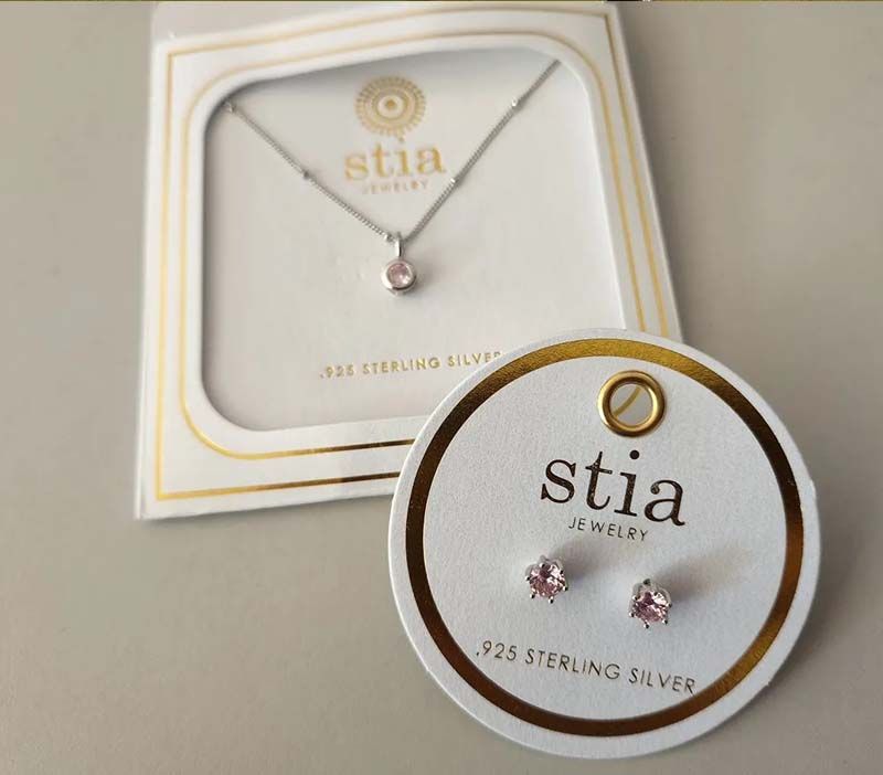 A necklace and earring set from stia jewelry