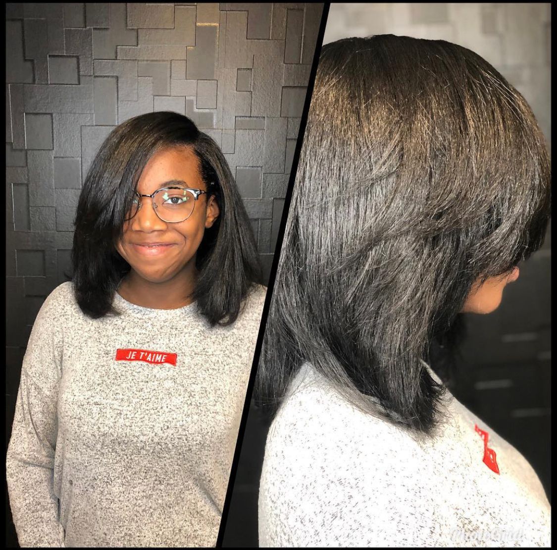 Shiny, flowy healthy silk press, done on natural hair 
