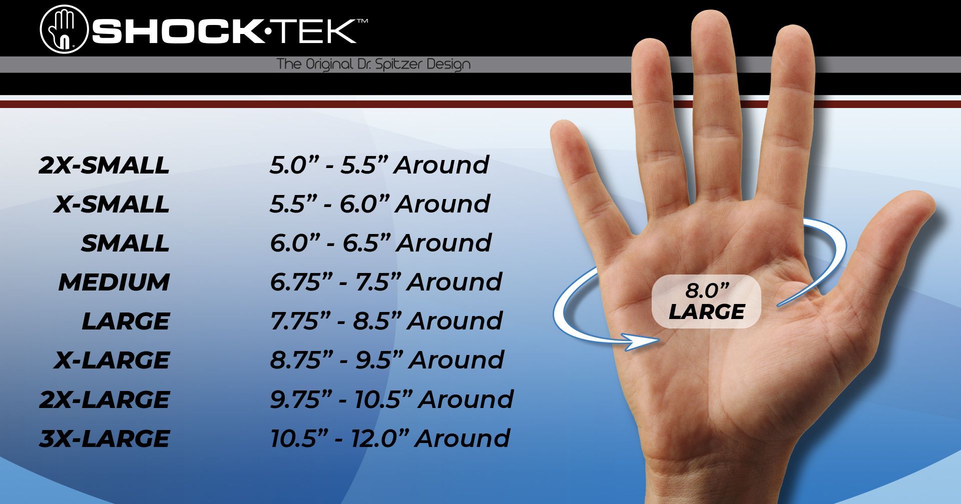 shocktek, glove sizing guide,