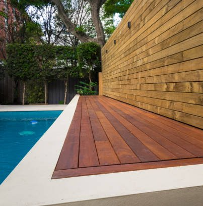 Wood deck by the poolside