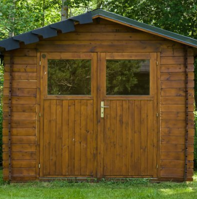 Wooden shed with doors and window
